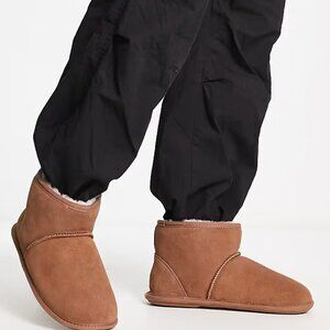 NEW Totes Sheepskin suede slipper boots in chestnut Sz L 9-10 for women